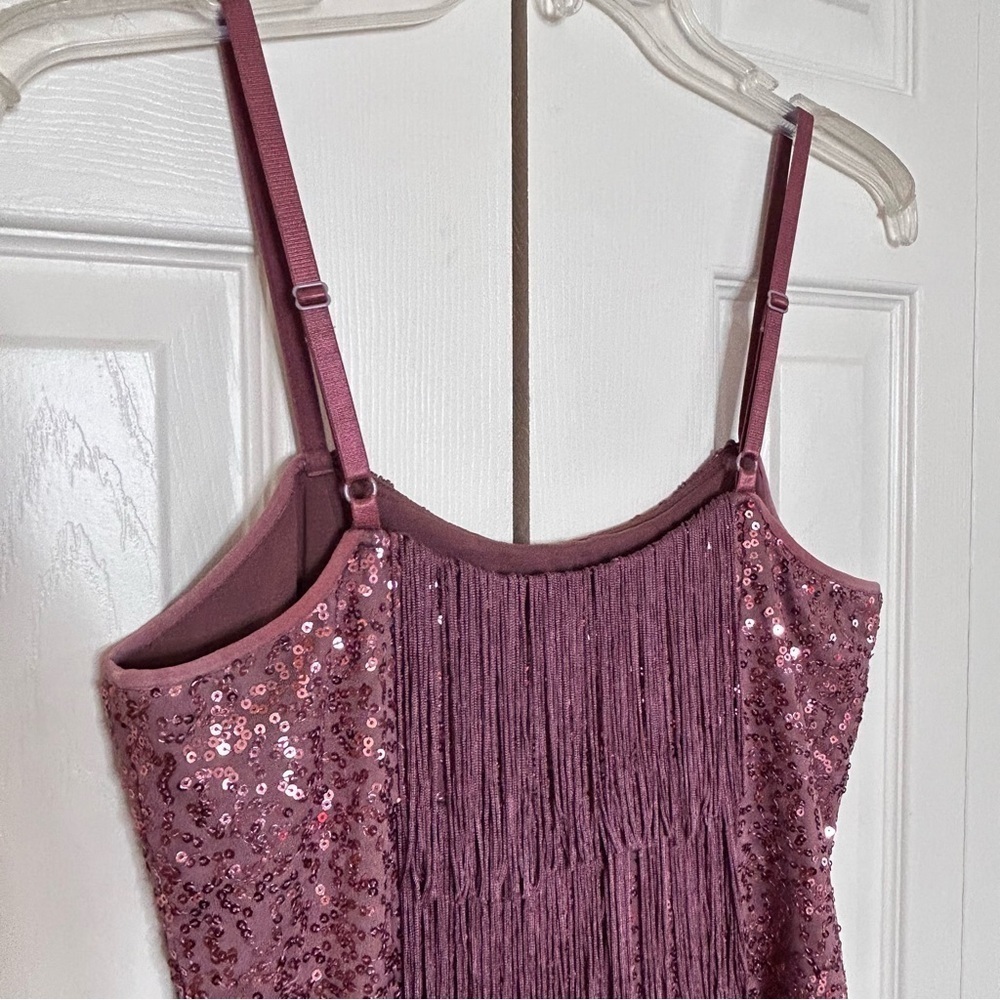 Bebe Plum Sequin Fringe Mini Dress Medium - Picture 15 of 16